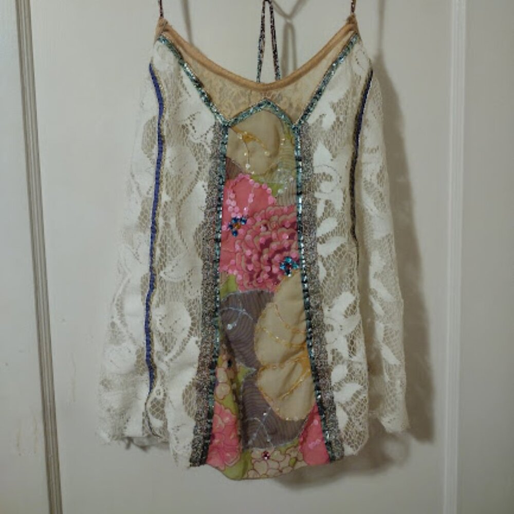 Free People Sequin Burning Man Tank Top, Size L
